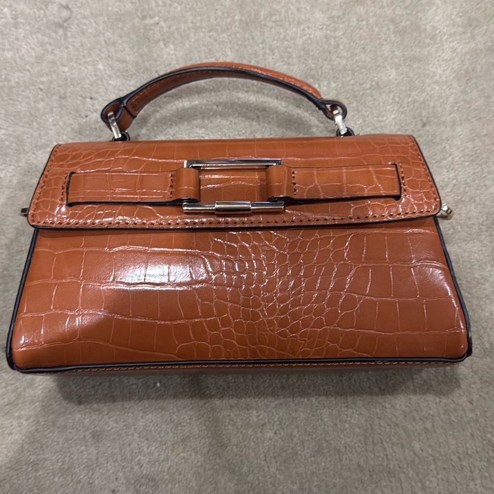 Croc detail brown mini cross body bag